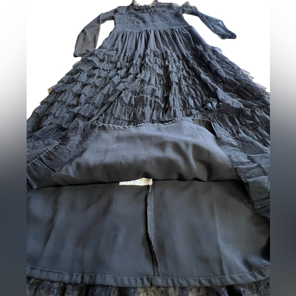 RENE DERHY Paris Goth Polka Dot Black Lace Layered Tulle Maxi Dress Sz S French - Picture 9 of 15